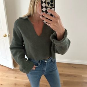 Oak + Fort Cropped Collar Sweater Olive